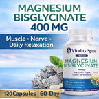 Magnesium Glycinate 400mg, Chelated Magnesium Bisglycinate for Relaxation and Sleep Aid, Extra Strength, with Magnesium Oxide, Gentle on Stomach, Vegan, 120 Capsules, Made in USA