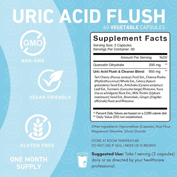 PUREFINITY Uric Acid Flush & Cleanse Capsules – Daily Joint Support for Adults with Tart Cherry Extract, Turmeric, Celery Seed, Chanca Piedra, and Bromelain (30 Count)