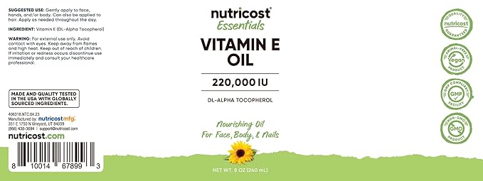 Nutricost Essentials Vitamin E Oil (8 Ounces / 230,000 IU) | Vitamin E Oil for Skin, Hair, and Nails