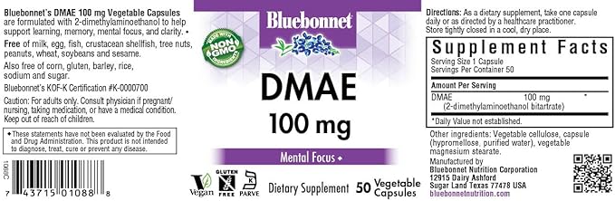 Bluebonnet Nutrition Dmae 100mg, 50 CT