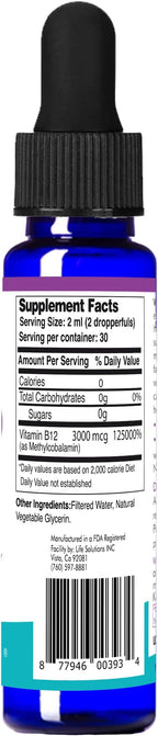 Life Solutions Liquid Vitamin B12 Methylcobalamin - Made in USA, Supports Energy & Metabolism, High Absorption Vitamina B12 Drops, 2 Fl Oz, Non-GMO, Gluten-Free