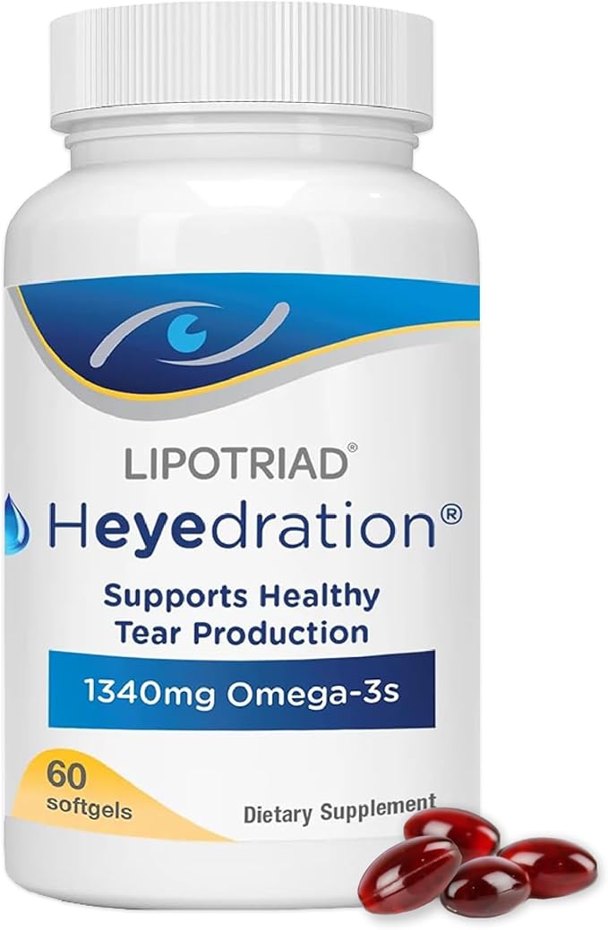 Lipotriad Heyedration Eye Vitamins - 60 Softgels, 30-Day Supply - Omega 3 Supplement with Vitamin E & Organic Flaxseed Oil