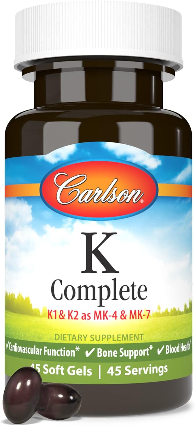 Carlson - K Complete, K1 & K2 as MK-4 & MK-7, Promotes Bone & Cardiovascular System Health, 45 Softgels