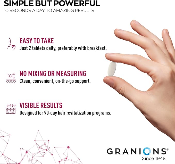 Granions Biotin 10,000 mcg Hair, Skin and Nails Pills - Extra Strength Biotin Complex with Zinc, Selenium, Millet, Bilberry, Aminos - Hair Growth Vitamins Supplement for Women & Men - 60 Tablets