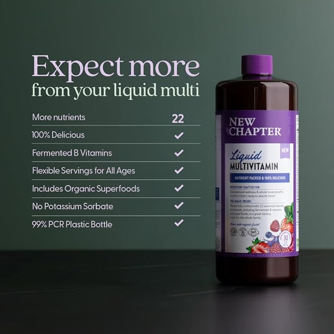 New Chapter Liquid Multivitamin + Mineral Supplement for Whole-Body Benefits, 100% Delicious Multivitamin for Adults, Teens & Kids 2+, Ready to Absorb Faster, Mixed Berry Flavored, 30 oz