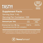 NovaFerrum Tasty | Pediatric Drops Liquid Iron Supplement for Infants, Toddlers & Kids | 15mg of Iron Per 1mL Dose | Ages 4 & Under | Gluten Free | Sugar Free | Chocolate Flavored | 120 Servings