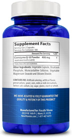 CoQ10 400mg Capsules | Vegan Friendly Coenzyme Q10 400mg per Serving from Easy Absorption Ubiquinone Supplement for Skin Heart and Energy Support | Made in the USA in cGMP Facilities (100 Servings)