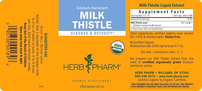 Herb Pharm Milk Thistle Seed Extract for Liver Function Support - 4 Ounce (DMILK04)