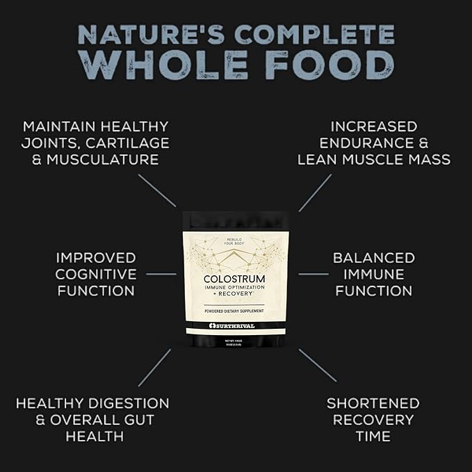 Surthrival: Colostrum Powder (1 Kilo, 2.2lbs), Immune Optimization & Recovery, Powdered Dietary Supplement, Gut Health, Immune Support, Keto Friendly