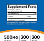 Nutricost L-Arginine 500mg, 300 Capsules (2 Bottles)