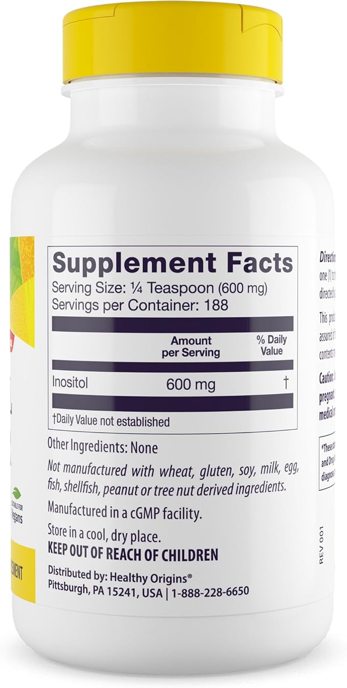 Healthy Origins Inositol Powder, 113 g - for Skin, Hair & Nail Health - Vitamin B8 Powder Supplement - Part of The B Complex Family - Vegan, Non-GMO & Gluten-Free Supplement - 4 Oz