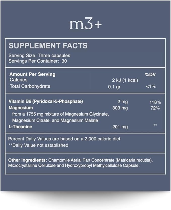 M3+ | Magnesium Supplement with Citrate, Glycinate, Malate + L-Theanine & Vitamin B6 | Sleep, Relaxation & Focus Support | 90 Capsules