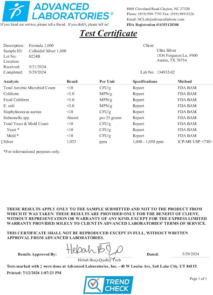 Ultra Silver® Colloidal Silver | 1,000 PPM, 8 Oz (236mL) | Mineral Supplement | True Colloidal Silver - with Dropper