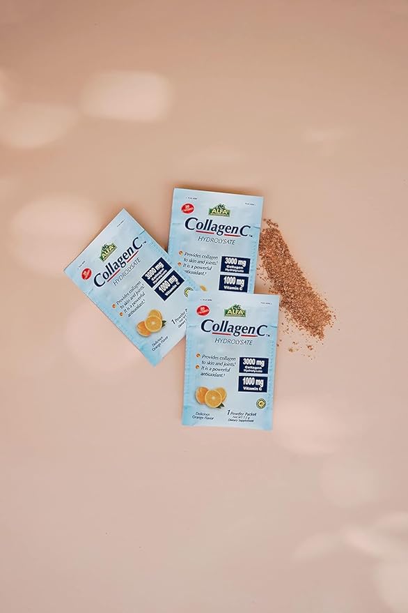 ALFA VITAMINS Collagen C Peptides Hydrolysate Powder Supplement, Vitamin C 1000mg, Gluten Free Hydrolyzed Collagen for Skin, Hair, Nails, Joint & Bone Support, Antioxidant, 30 Sachets per Box, 2 Pack
