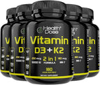 Health Dose Vitamin D3 10,000 IU + K2 (MK7) Supplement, 2-in-1 Formula, Immune Support, a Healthy Mood, Heart, Joint, Teeth, Bone Health, Calcium Absorption, 180 softgels. (5)