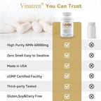 High Purity NMN 60000mg -Zero Smell Easy to Swallow Nicotinamide Mononucleotide Supplement for NAD+ Support - Cellular Energy&Vitality Boost - Made in USA -cGMP -120 Capsules 60-Days Supply