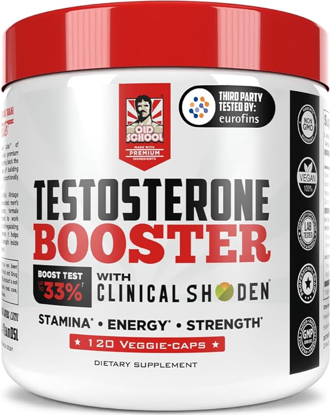 Old School Labs Testosterone Supplement for Men – Shoden® Ashwagandha + Tongkat Ali & Maca Root – Max Potency Test Booster for Muscle, Strength, Drive & Stamina – 120 Veggie Caps