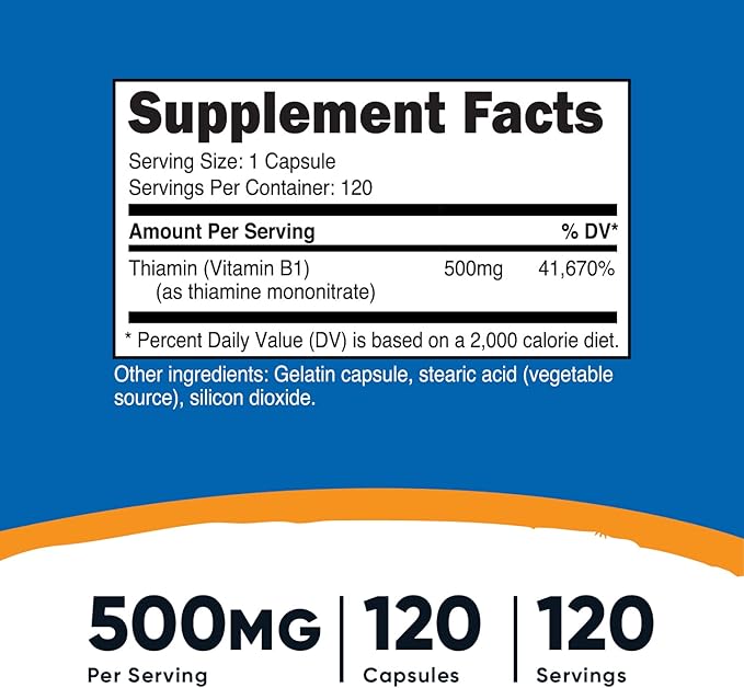 Nutricost Vitamin B1 (Thiamin) 500mg, 120 Capsules (2 Bottles)