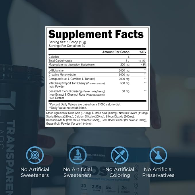Transparent Labs Post - Post-Workout Recovery Muscle Builder with L-Glutamine, Beta-Alanine and BetaPure Betaine Anhydrous for Muscle Recovery and Muscle Building - 30 Servings, Black Cherry