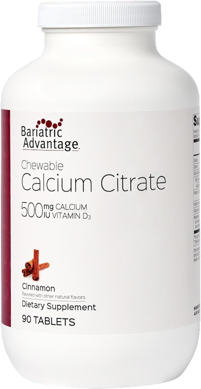 Bariatric Advantage Calcium Citrate Chewable 500mg with Vitamin D3 for Bariatric Surgery Patients Including Gastric Bypass and Sleeve Gastrectomy, Low Sugar - Cinnamon Flavor, 90 Count