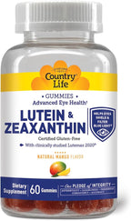 Country Life Lutein Gummies with Lutemax 2020, 60 Ct, Chewable Natural Eye Support Supplement, Marigold Lutein, Zeaxanthin, Eye Health & Macular Support, Non-GMO, Natural Fruit Pectin, Vegan