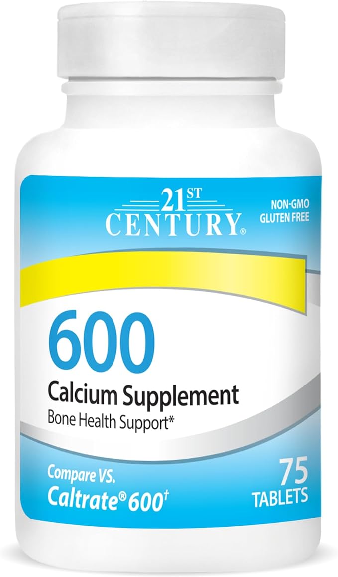 21st Century Calcium 600 mg Supplement (75 Tablets), Vegan-Friendly Bone Strength Calcium Supplement, Non-GMO & Gluten-Free Calcium Carbonate, No Artificial Flavors, Suitable for Men & Women