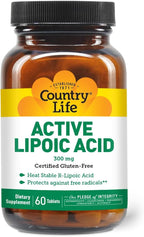 Country Life R-Alpha Lipoic Acid Complex 300mg - Alpha-Lipoic Acid 270mg & R-Lipoic Acid 30mg - Antioxidant Support - No Yeast, Corn, Wheat, Soy, Gluten, Milk - Alpha Lipoic Acid Supplement
