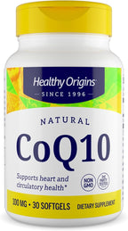 Healthy Origins® CoQ10 100 mg – Natural Trans-Isomer Ubiquinone – Yeast Fermented, Supports Heart Health & Cellular Energy – Non-GMO 30 Softgels