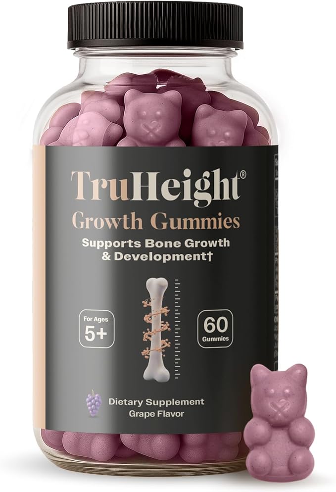 TruHeight Growth Gummies (Grape) Tall Nutrition for Natural Growth Supplement for Kids & Teens - Vitamin D, K, Calcium & Ashwagandha, Bone Strength Vitamins D3 K2, Picky Eater, Taller Ages 5+