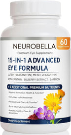 Neurobella Eye Formula, 15 in 1 Daily Eye Wellness Supplement with Lutein Zeaxanthin Bilberry & Vitamins, Clean Capsule Formula for Adult Wellness Routine (1)