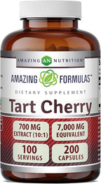 Amazing Formulas Tart Cherry 700 Mg | Standardized 10:1 Extract | 200 Capsules | 7000mg Equivalent | Non-GMO | Gluten-Free | Made in USA