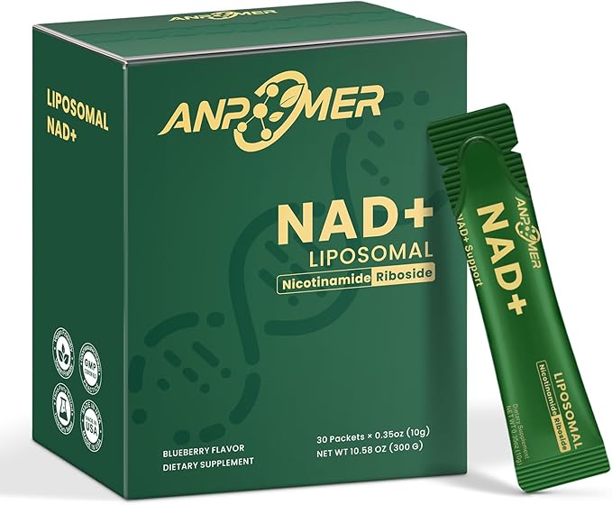 NAD Supplement with Liposomal Nicotinamide Riboside 600mg, Resveratrol, CoQ10, PQQ & D-Ribose, Electrolyte Blend, 30 Liquid Packets