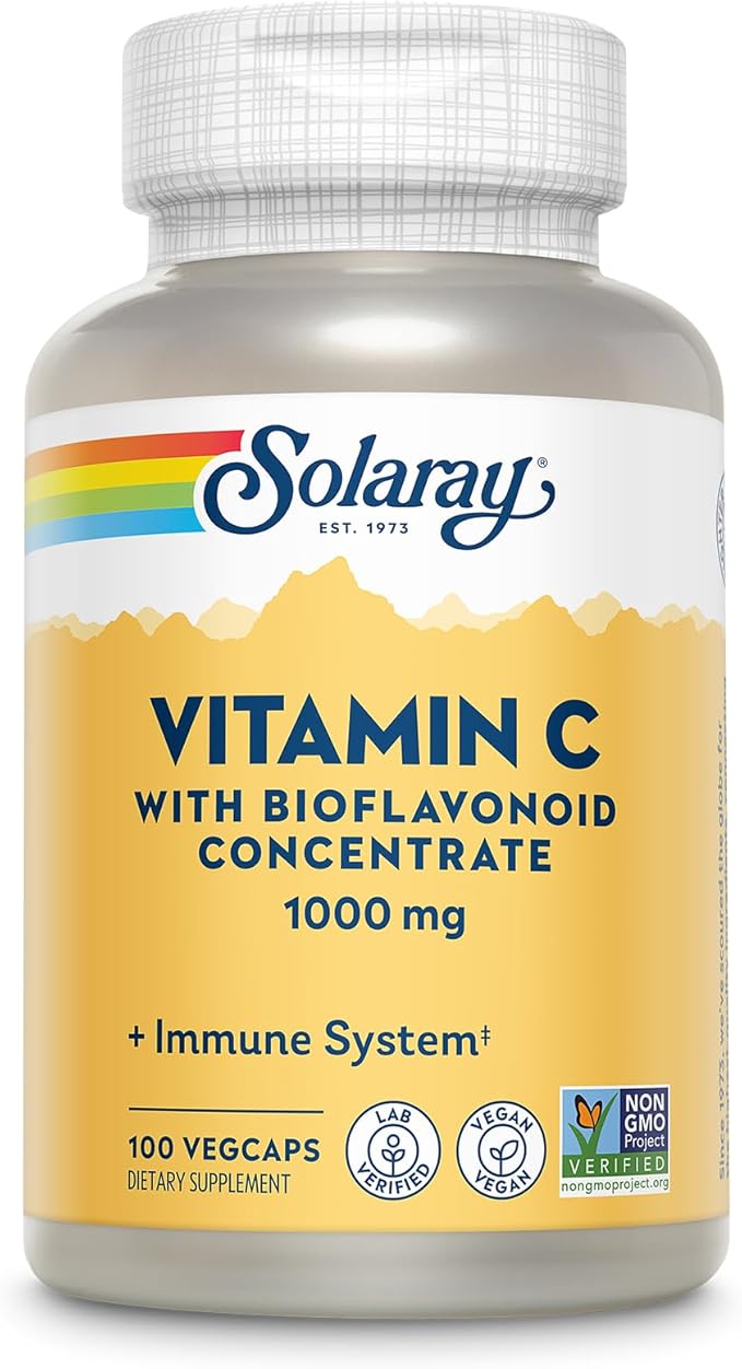 SOLARAY Vitamin C with Bioflavonoid Concentrate - Rose Hips, Acerola Cherry and Bioflavonoids - Vitamin C 1000mg - Immune Function, Skin, Hair, Nails Support - Vegan - 100 Servings, 100 VegCaps