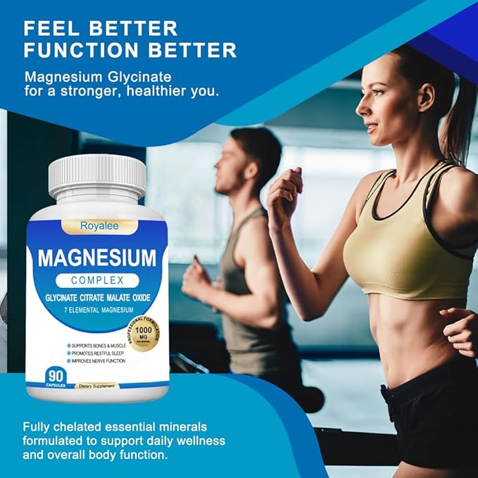 Magnesium Complex Supplement - 1000mg with 7 Magnesium Forms Including Glycinate, Citrate, Malate, Taurate & Orotate - Supports Relaxation, Muscle Function & Bone Strength - 90 Capsules
