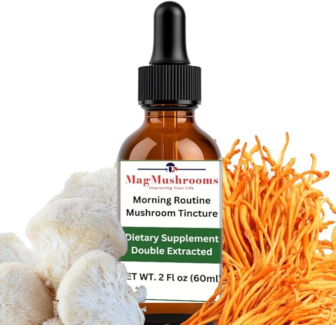 Morning Routine Mushroom Tincture, High Potency, Double Extracted, 60 Daily Doses, Lion's Mane and Cordyceps