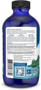 Nordic Naturals Arctic Cod Liver Oil, Unflavored - 8 oz - 1060 mg Total Omega-3s with EPA & DHA - Heart & Brain Health, Healthy Immunity, Overall Wellness - Non-GMO - 48 Servings