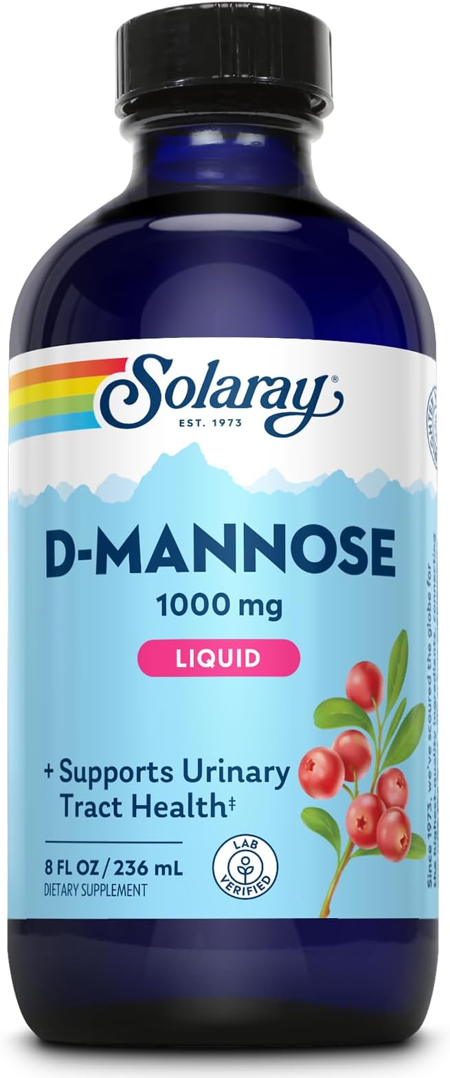 SOLARAY D-Mannose 1000 mg Liquid Formula with CranActin Cranberry Extract - D Mannose Cranberry Supplement for Women & Men, Urinary Tract & Bladder Health Support with Vitamin C - 8 fl oz