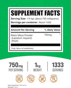 BulkSupplements.com Black Maca Powder - Black Maca Root Supplement, Herbal Supplement for Men & Women - Vegan, Gluten Free, 750mg per Serving, 1kg (2.2 lbs) (Pack of 1)