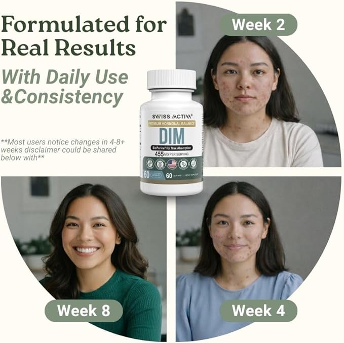 Swiss Activa+ Labs DIM Supplement – Hormone Balance for Women & Men – Estrogen Supplement for Women and Men– Supports Hormonal Acne & Menopause Symptoms| Gluten Free, Non-GMO & Vegan – 180 Days Supply