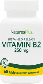 NaturesPlus Vitamin B2 250 mg - 60 Sustained Release Tablets - Supports Energy, Immune Health & Vibrant Hair, Skin, and Nails - Antioxidant Protection - Vegetarian, Gluten Free - 60 Servings