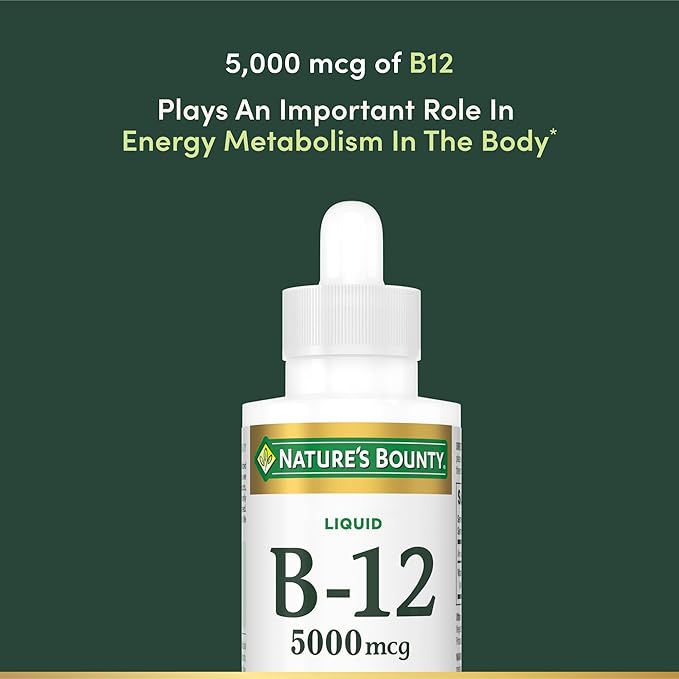 Nature's Bounty Vitamin B12 5000 mcg Sublingual Liquid,Cardiovascular Health & Cellular Energy Support,2 Fl Oz,(Pack of 3)