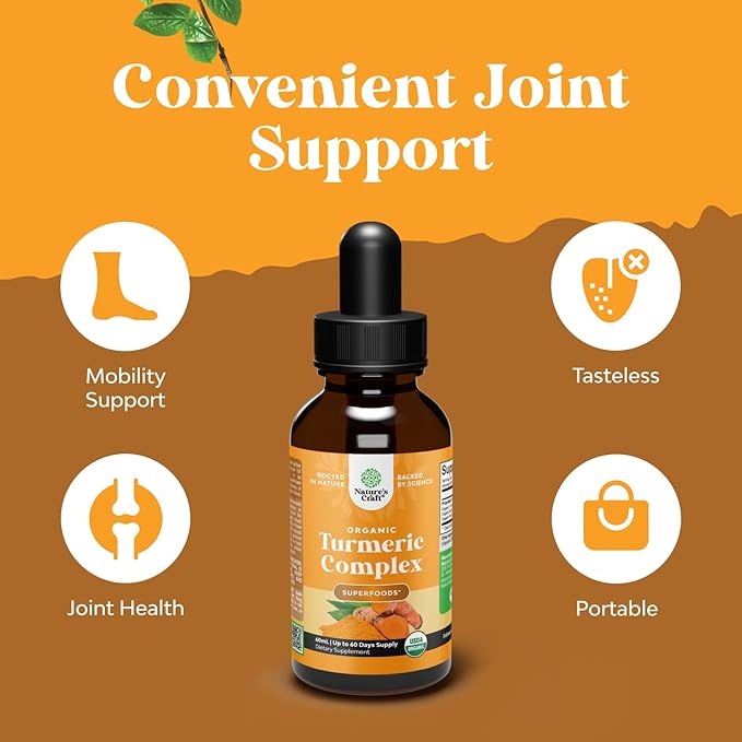 Organic Turmeric Liquid Drops for Adults - Liquid Turmeric Curcumin with Black Pepper Cinnamon and Ginger for Joints Digestion Immunity & More-Organic Supplement Concentrate - 2 Fl Oz (2 Pack)
