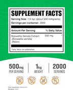 BulkSupplements.com Boswellia Serrata Extract Powder - Boswellia Supplement, from Frankincense Resin - Vegan & Gluten Free, 500mg per Serving, 1kg (2.2 lbs) (Pack of 1)