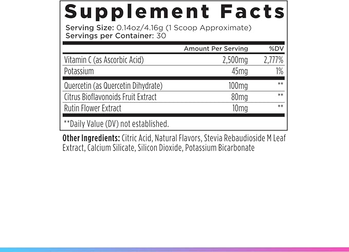 Livingood Daily High Dose Vitamin C Powder Supplement, 2,600 MG Ascorbic Acid Powder Supports Immunity & Skin Health, Powdered Vitamin C with Quercetin, Sweetened with Stevia, Vegan, 30 Servings