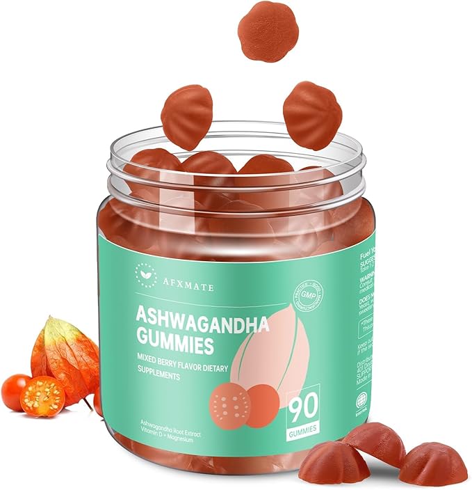 AFXMATE Ashwagandha Gummies for Women Sugar Free, Men's Ashwagandha Supplement Gummy with Vitamin D Magnesium Vegan (90 Counts)