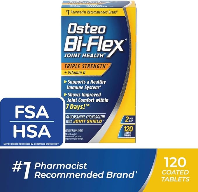 Osteo Bi-Flex Triple Strength Glucosamine Chondroitin Supplement with Vitamin D, Improve Joint Function, Support Bone Health, 120 Coated Tablets