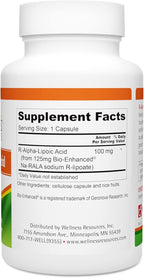 Wellness Resources R Alpha Lipoic Acid RALA Supplement - 90 Capsules - Stabilized R-Lipoic Acid with Bio-Enhanced Na-RALA for Maximum Bioavailability - R-Ala Non-GMO and Gluten Free