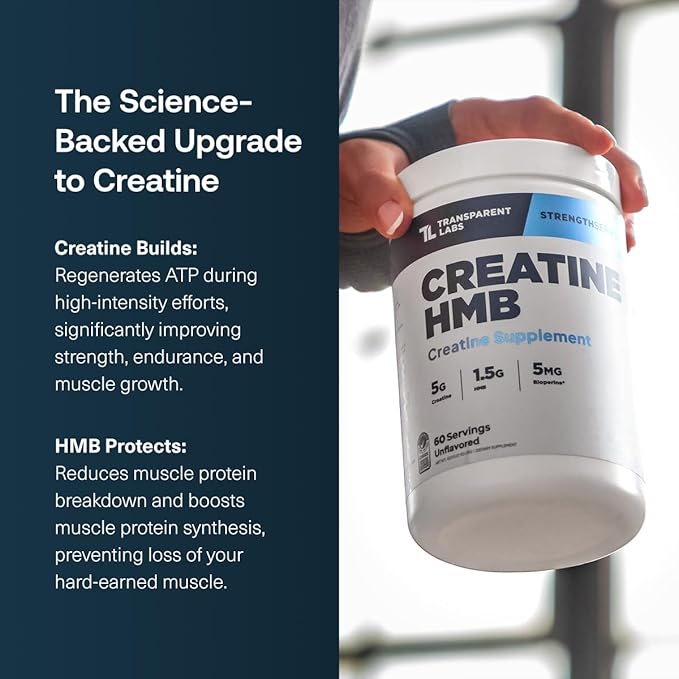 Transparent Labs Creatine HMB - Creatine Monohydrate Powder with HMB for Muscle Growth, Increased Strength, Enhanced Energy Output, and Improved Athletic Performance - 30 Servings, Unflavored