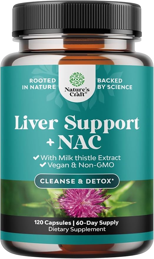 Liver Support NAC Supplement with Milk Thistle for Liver Cleanse Detox & Repair - N Acetyl Cysteine Supplement Liver Cleanse with Antioxidants, Turmeric, Choline, Dandelion & L-Glutathione - 120 Count