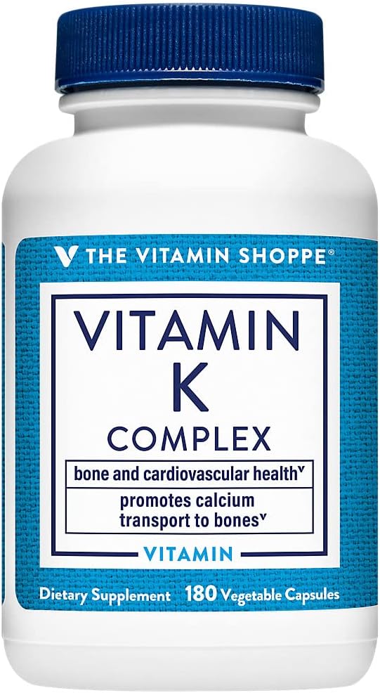 The Vitamin Shoppe Vitamin K Complex - Complete K1 K2 Formula | Bone & Cardiovascular Health | 180 Vegetable Capsules | Full Spectrum